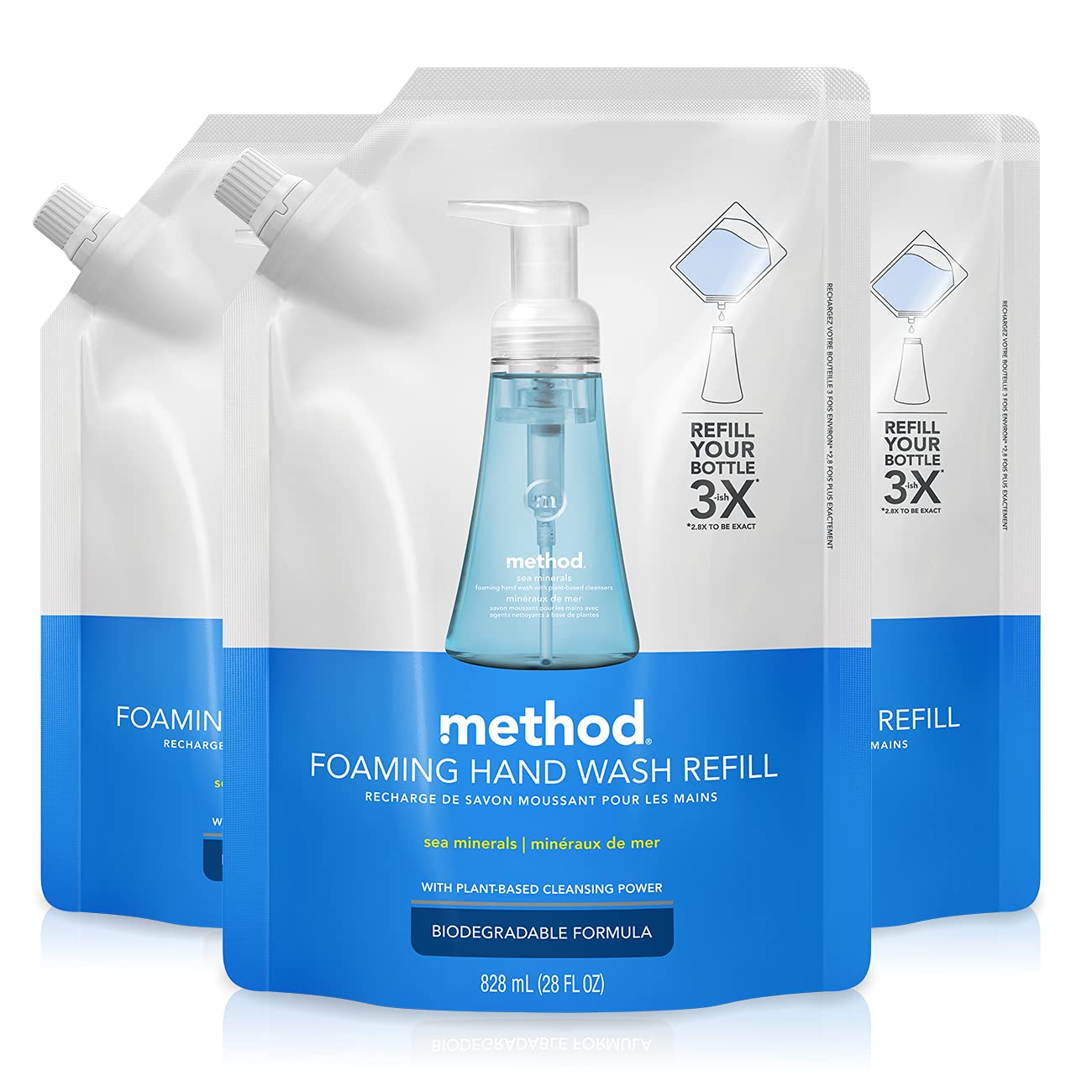 Method Foaming Hand Wash Refill Pouch, Sea Minerals, 28 Fl Oz (Pack of 3)
