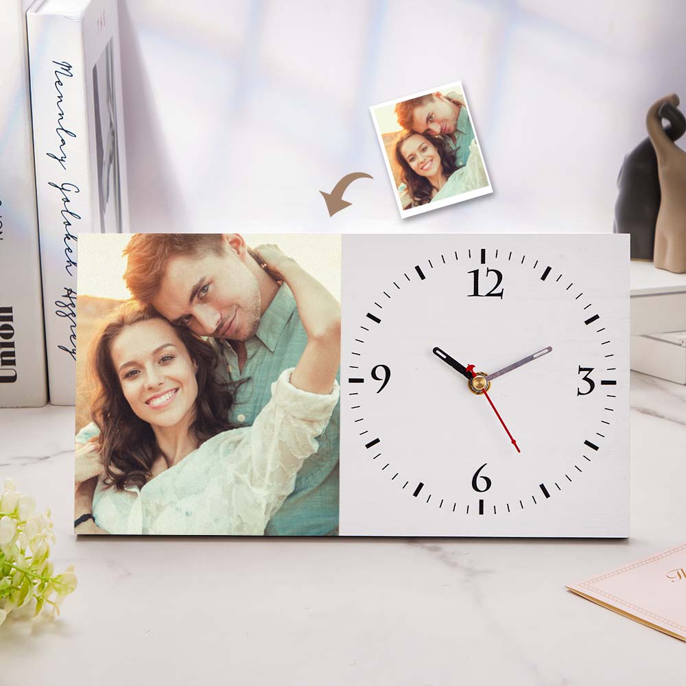 Custom Photo Clock Wood Desk Photo Clock Anniversary Gift for Men