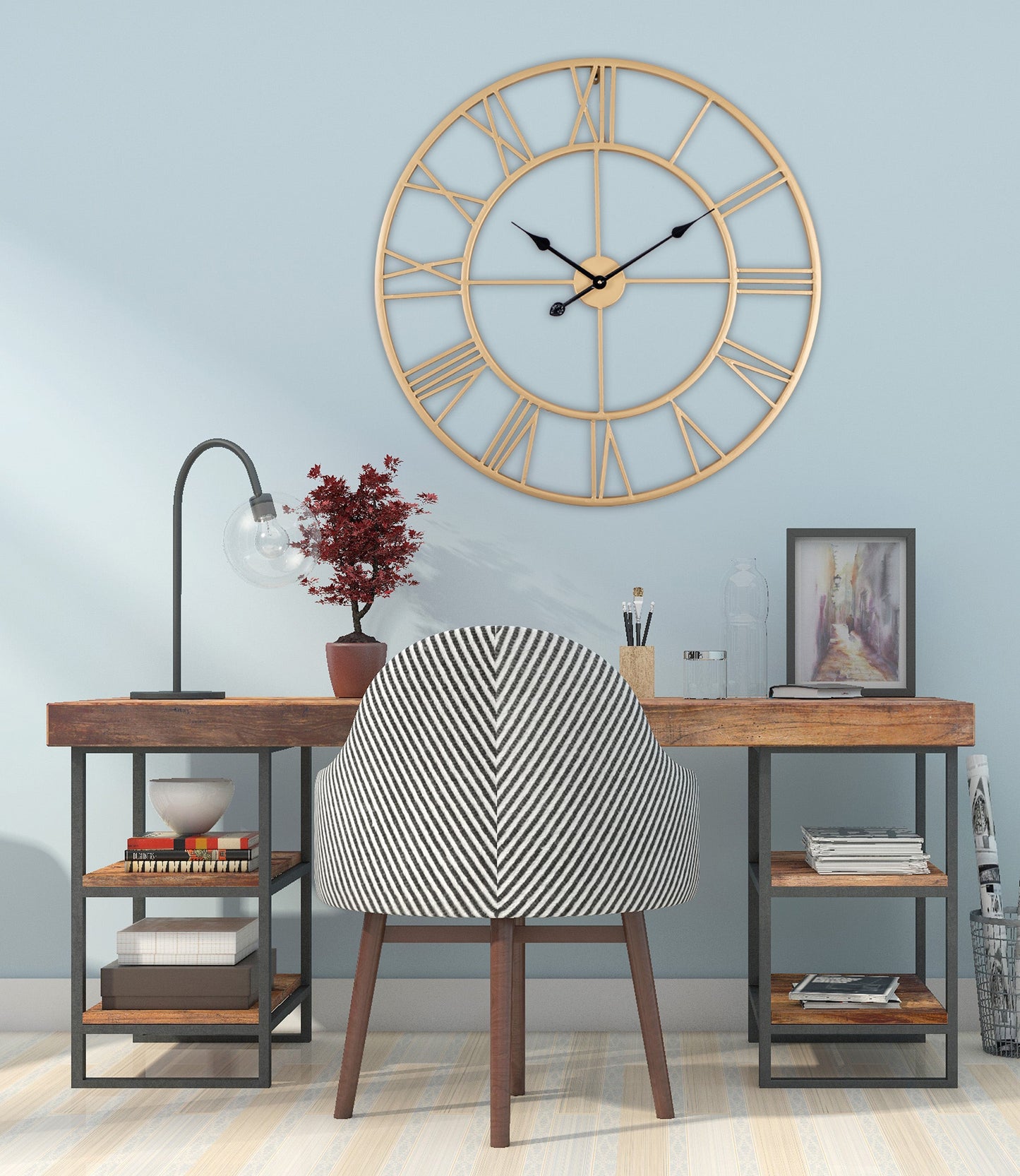 Utopia Alley CL8XX Oversized Roman Round Wall Clock, 30" Distressed Sea Green/Gold