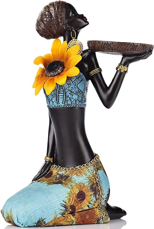 African Statues and Sculptures,African Art Bust Statue, Home Decor Sunflower Girl Figurines