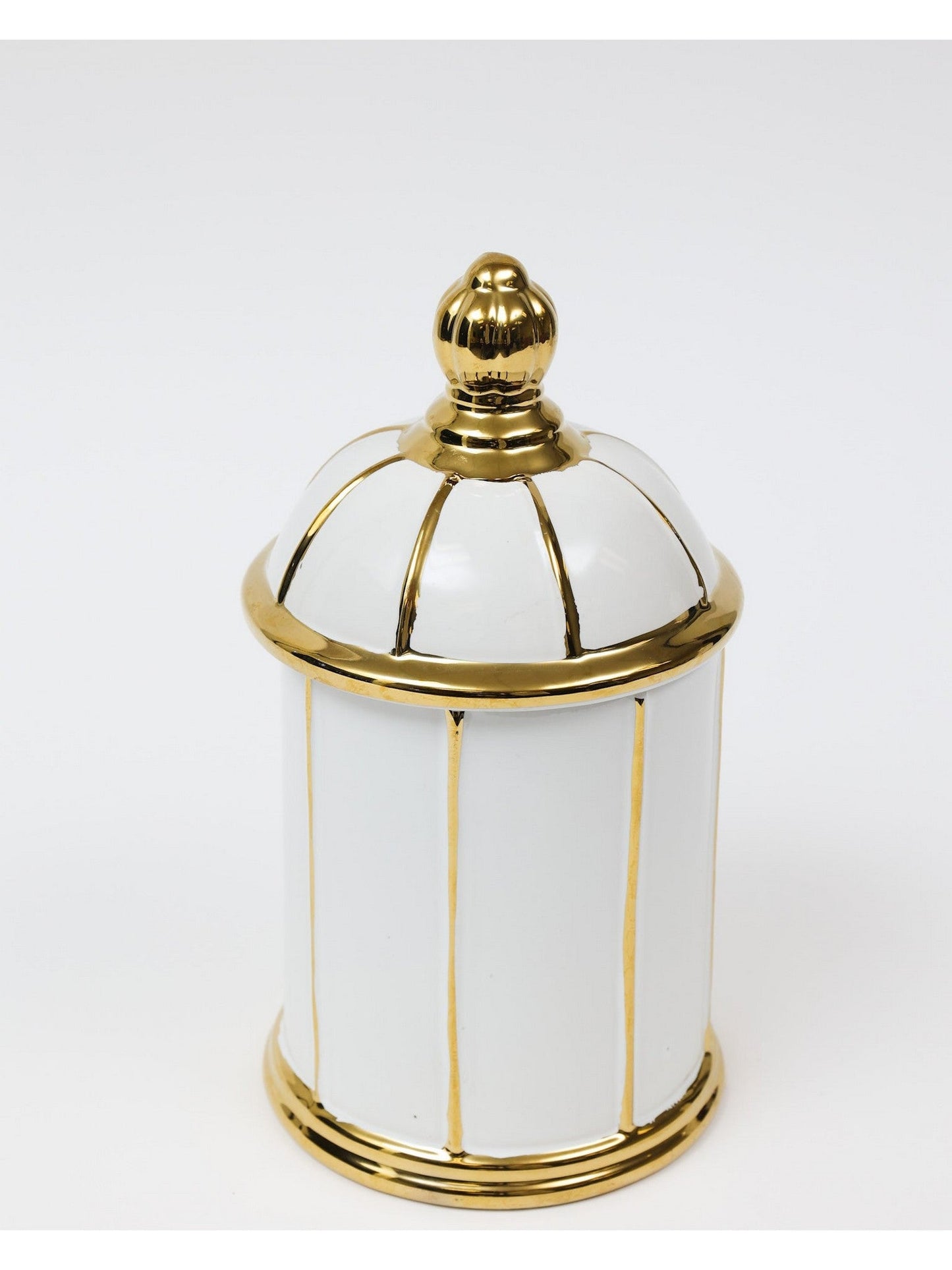 White Ceramic Lidded Jar with Gold Linear Detail (3 Sizes)