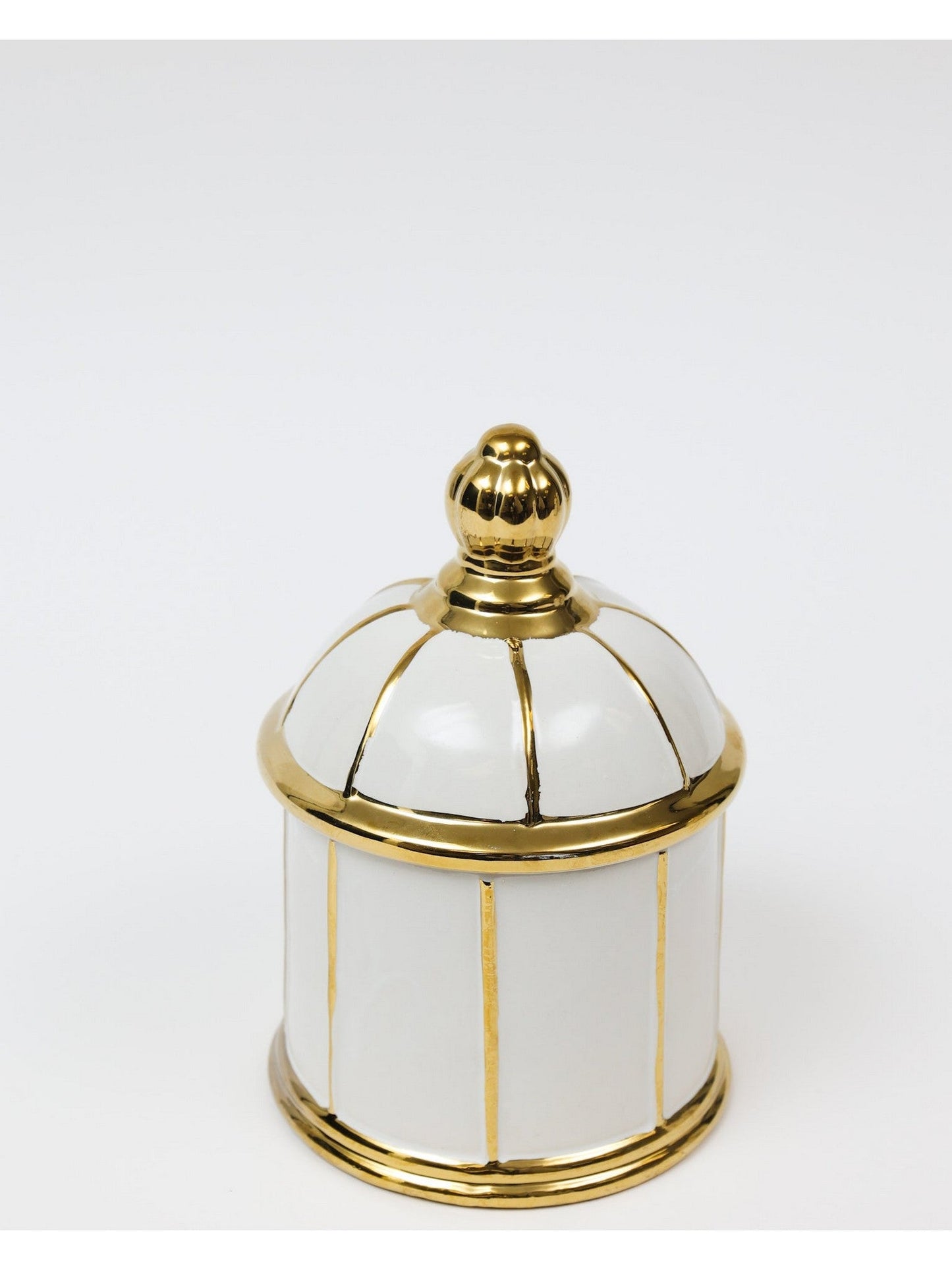 White Ceramic Lidded Jar with Gold Linear Detail (3 Sizes)