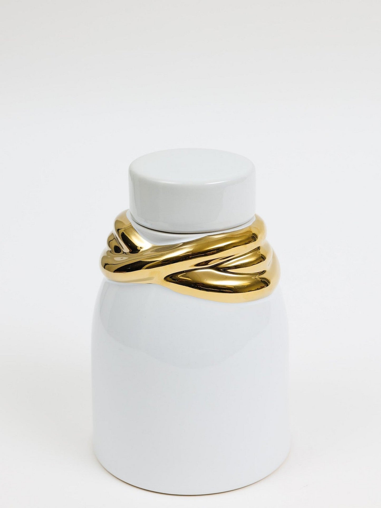 White Ceramic Lidded Jar with Elegant Gold Details (3 Sizes)