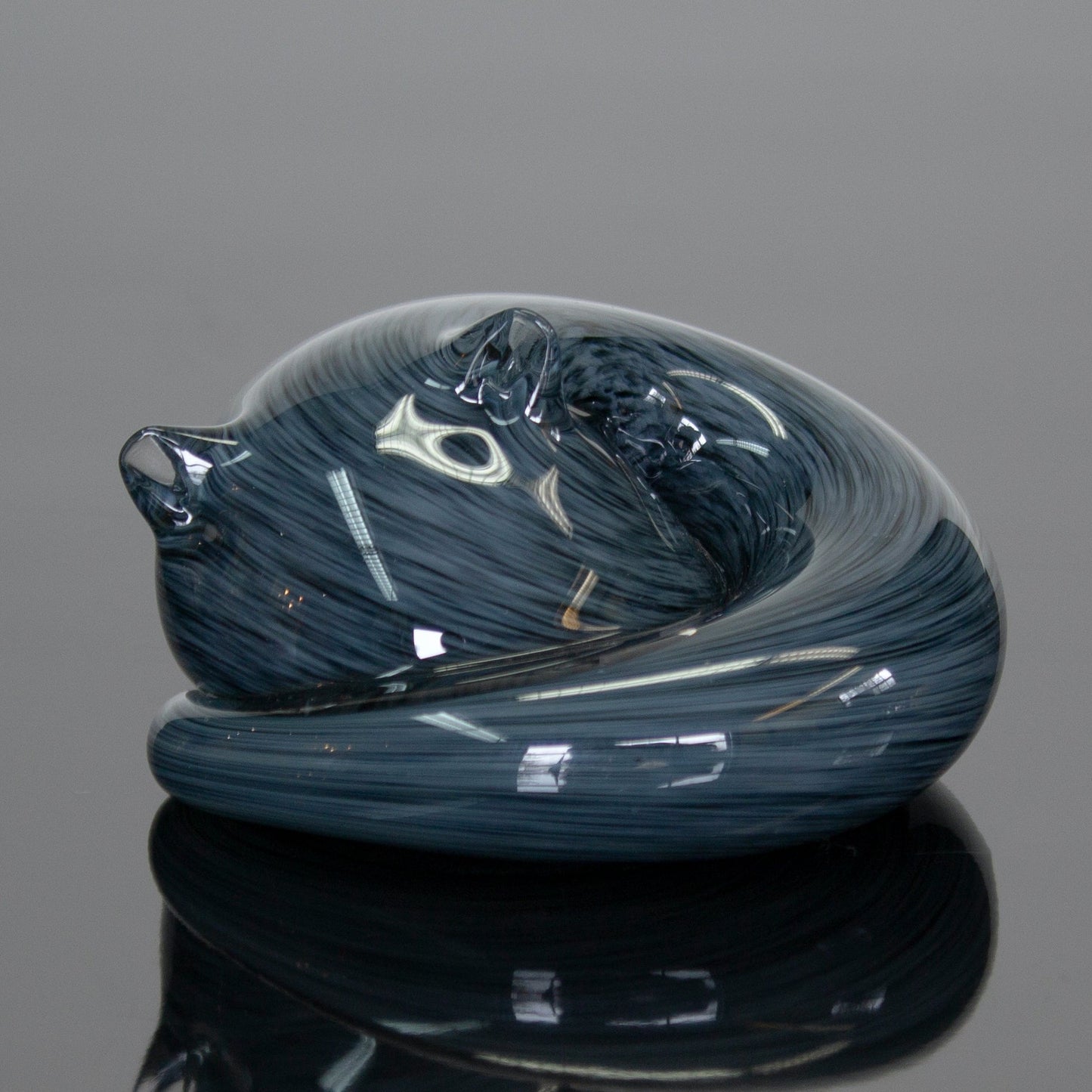 Handmade Glass Sleeping Kitty, Grey