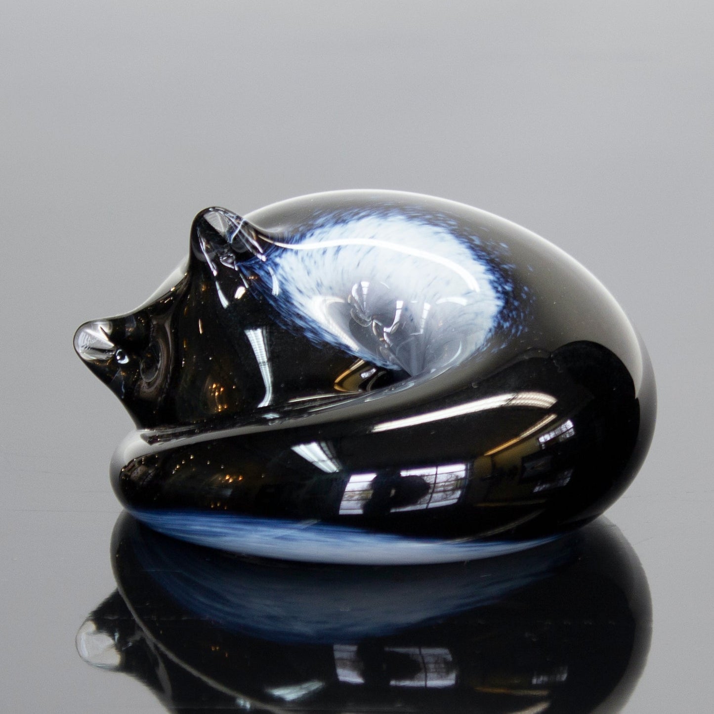 Handmade Glass Sleeping Kitty, Tuxedo