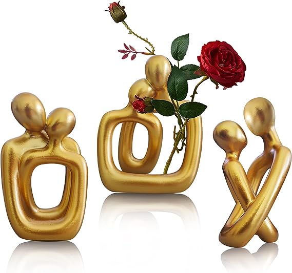 3Pcs Black Decor Hugging Couple Home Statues, Modern Abstract Romantic Love Sculptures