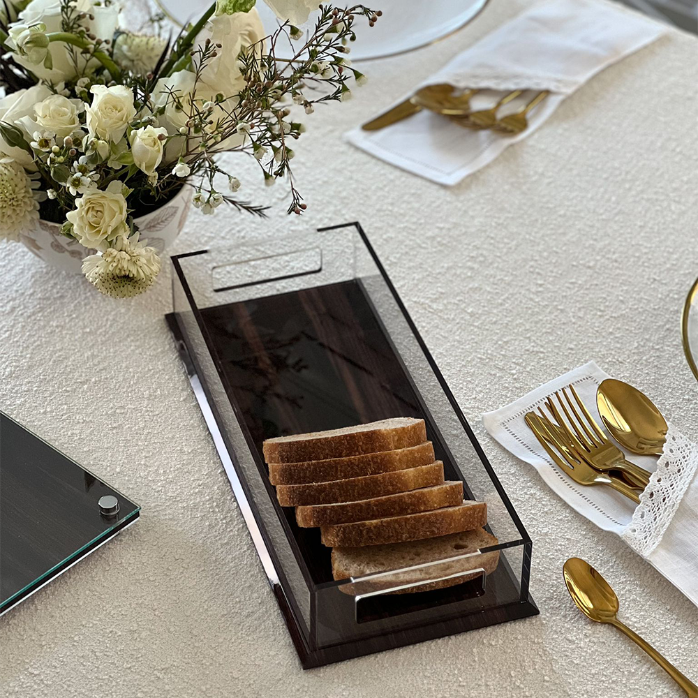Caesarea Lucite & Wood Look Cake & Bread Tray