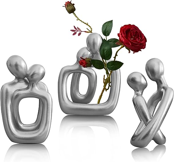 3Pcs Black Decor Hugging Couple Home Statues, Modern Abstract Romantic Love Sculptures