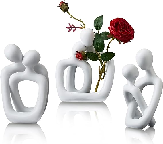 3Pcs Black Decor Hugging Couple Home Statues, Modern Abstract Romantic Love Sculptures