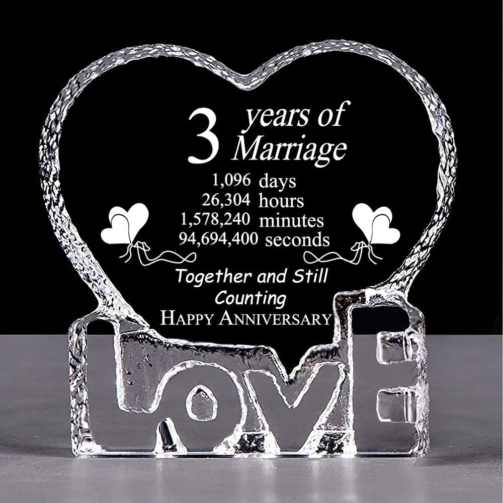 3rd Wedding Anniversary Gifts for Couple Husband Wife Crystal Custom Year Day Time Keepsake Frame