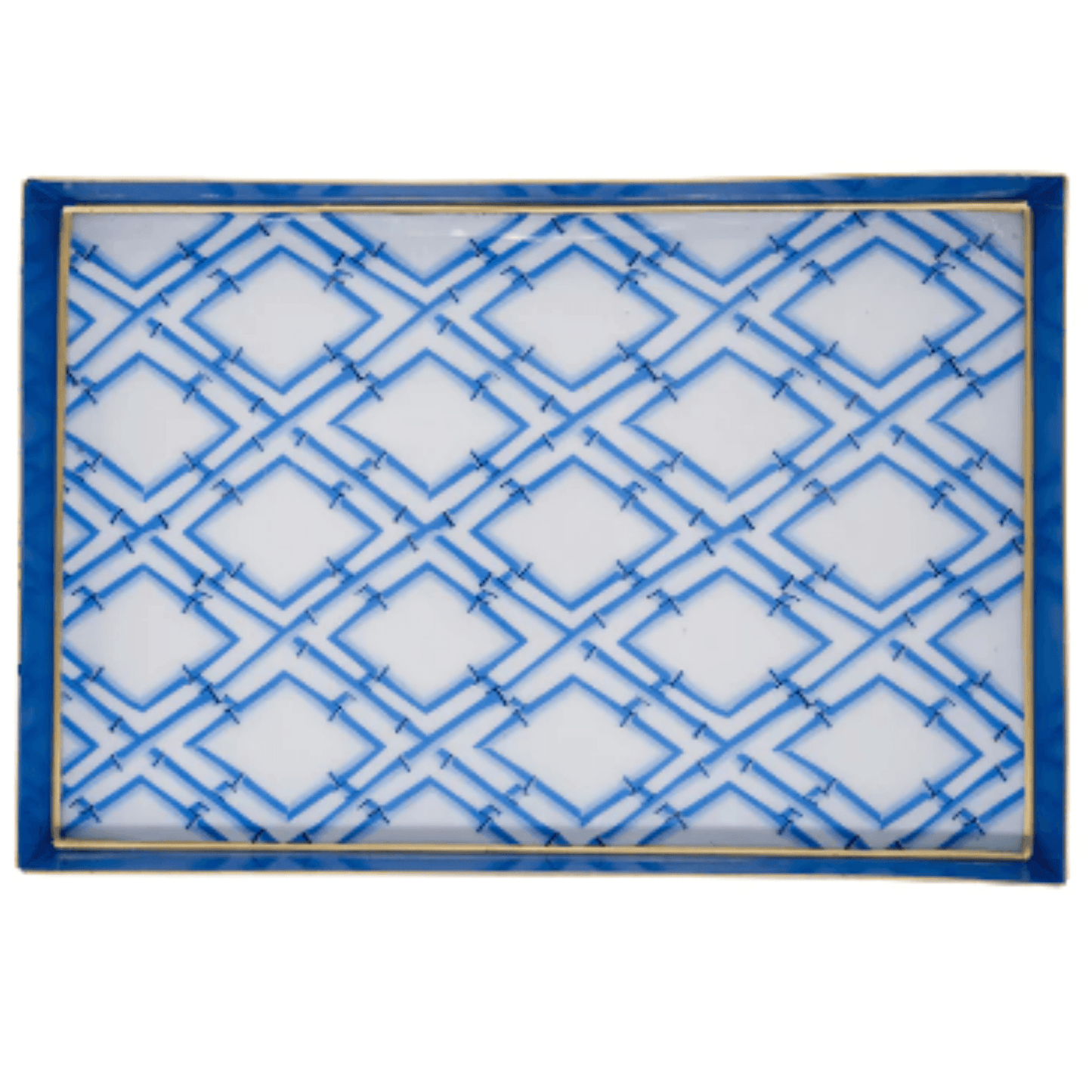 Blue & White Cane Enameled Oliver Rectangular Tray