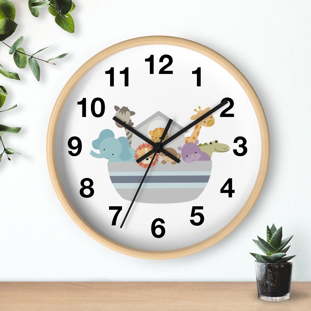 Nursery Wall Clock No Ticking Noah's Ark, Nursery Large Wall Clock, Kids Wall Clock, Silent Nursery Wall Clock, Kids Wall Decor | Pippa + June