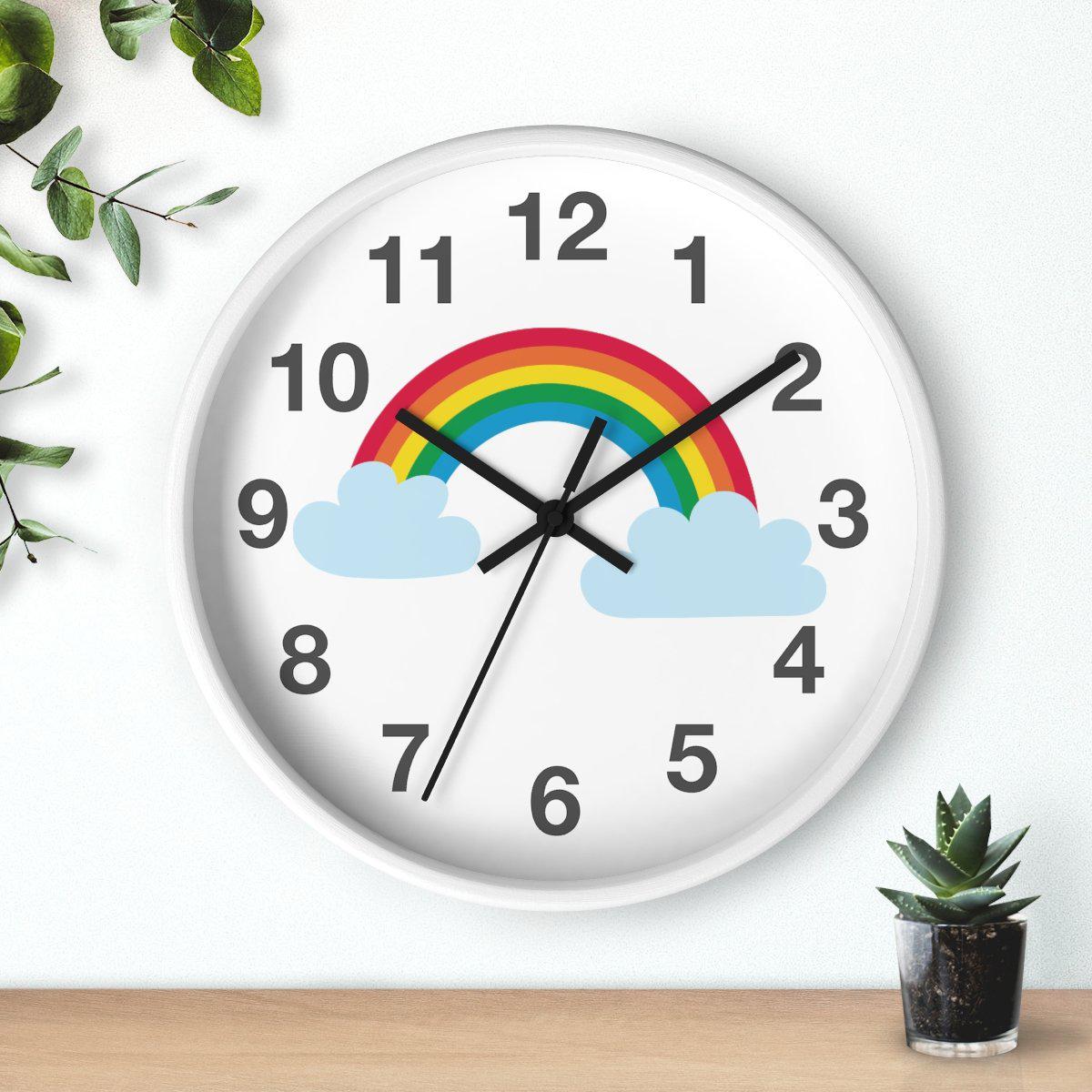 Nursery Wall Clock No Ticking Rainbow, Kids Wall Clock, Nursery Large Wall Clock, Silent Nursery Wall Clock, Kids Wall Decor | Pippa + June