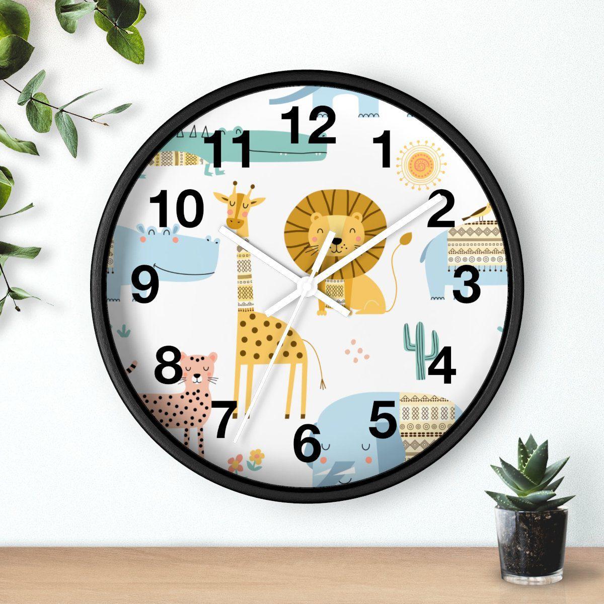 Nursery Wall Clock No Ticking Jungle Animals, Nursery Large Wall Clock, Kids Wall Clock, Silent Nursery Wall Clock, Kids Wall Decor | Pippa + June