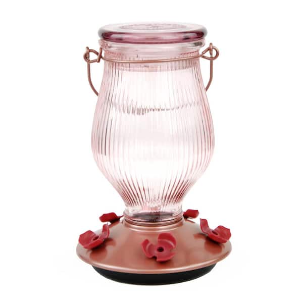 Hummingbird Feeder Decorative Glass Rose Gold Top-Fill 24 oz. Flower Portsty