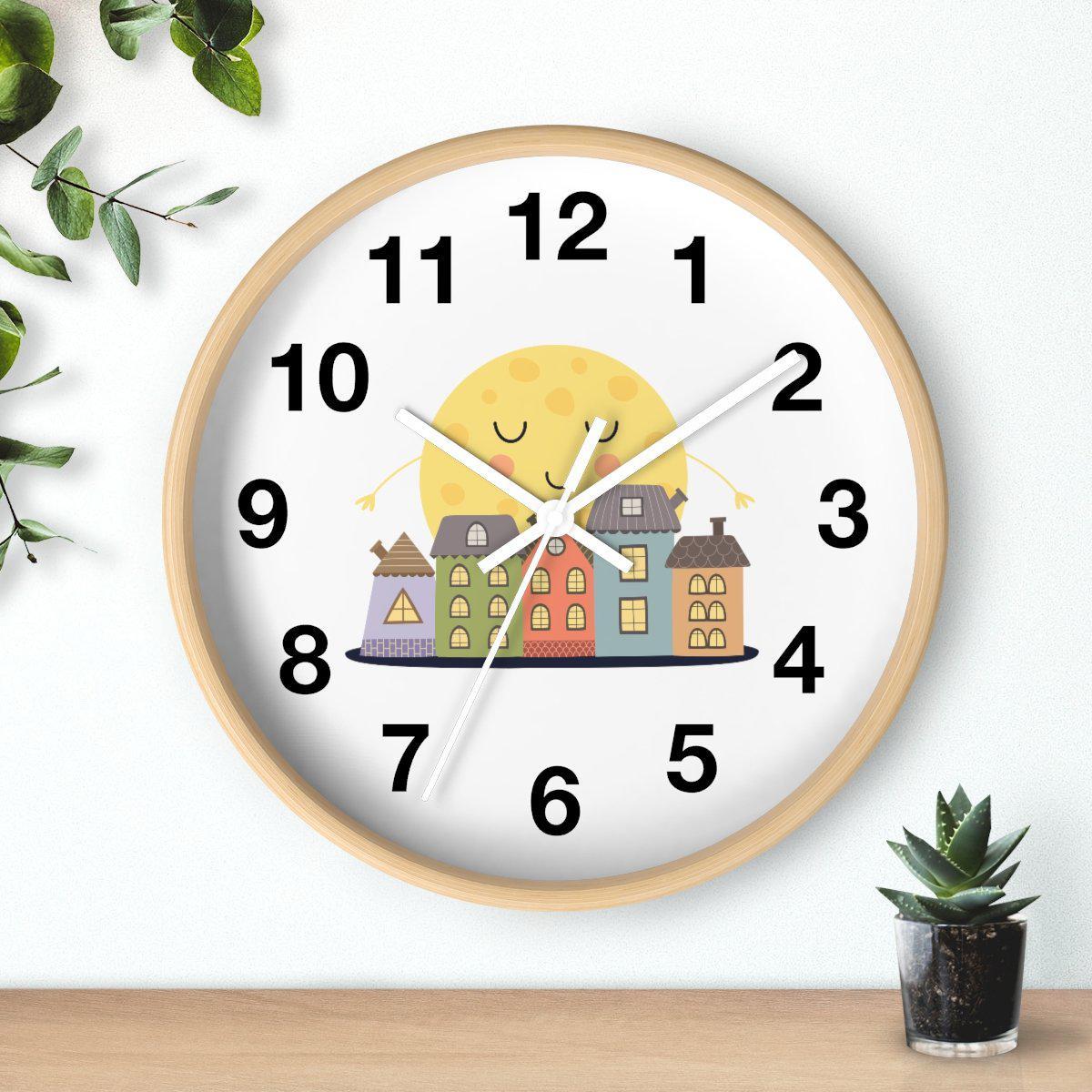Nursery Wall Clock Sleeping City, Kids Wall Clock, Neutral Nursery Decor, Children Wall Clock