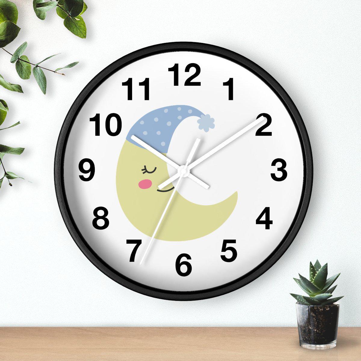 Nursery Wall Clock Sleeping Moon, Kids Wall Clock, Childrens Wall Clock | Pippa + June