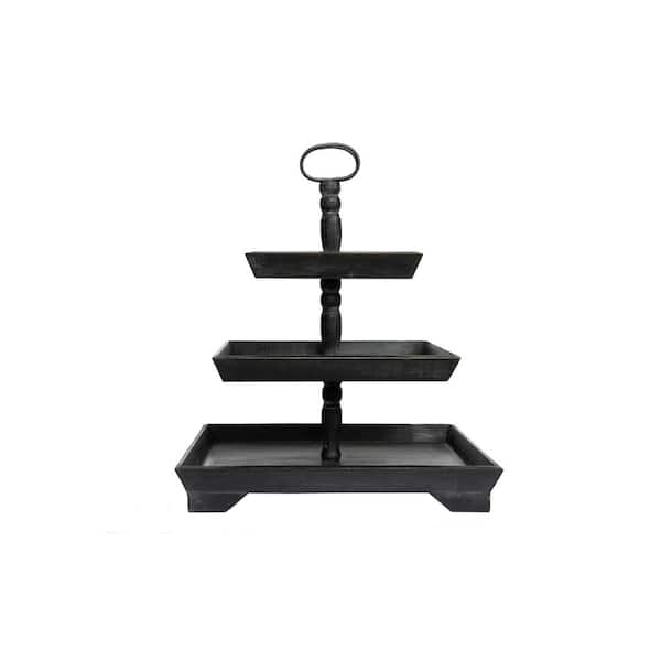 3 Tier Decorative Tray Black Wood Rectangle Shape Heavy Duty