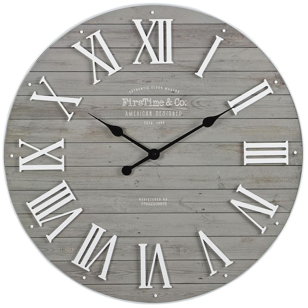 Wall Clock Gray Emmett Farmhouse Style Decor Shiplap 27 in.