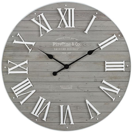 Wall Clock Gray Emmett Farmhouse Style Decor Shiplap 27 in.