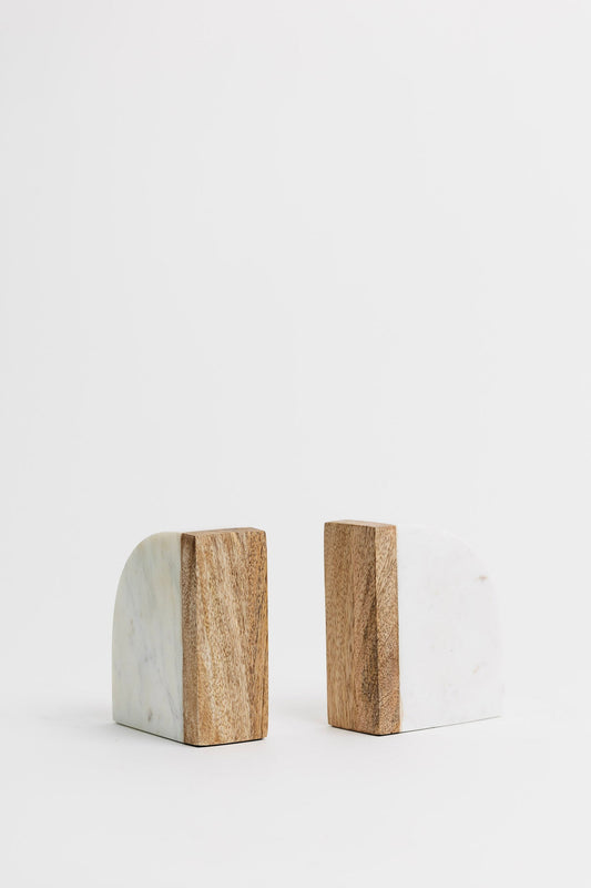 Crawford Marble + Wood Bookends - Set of 2