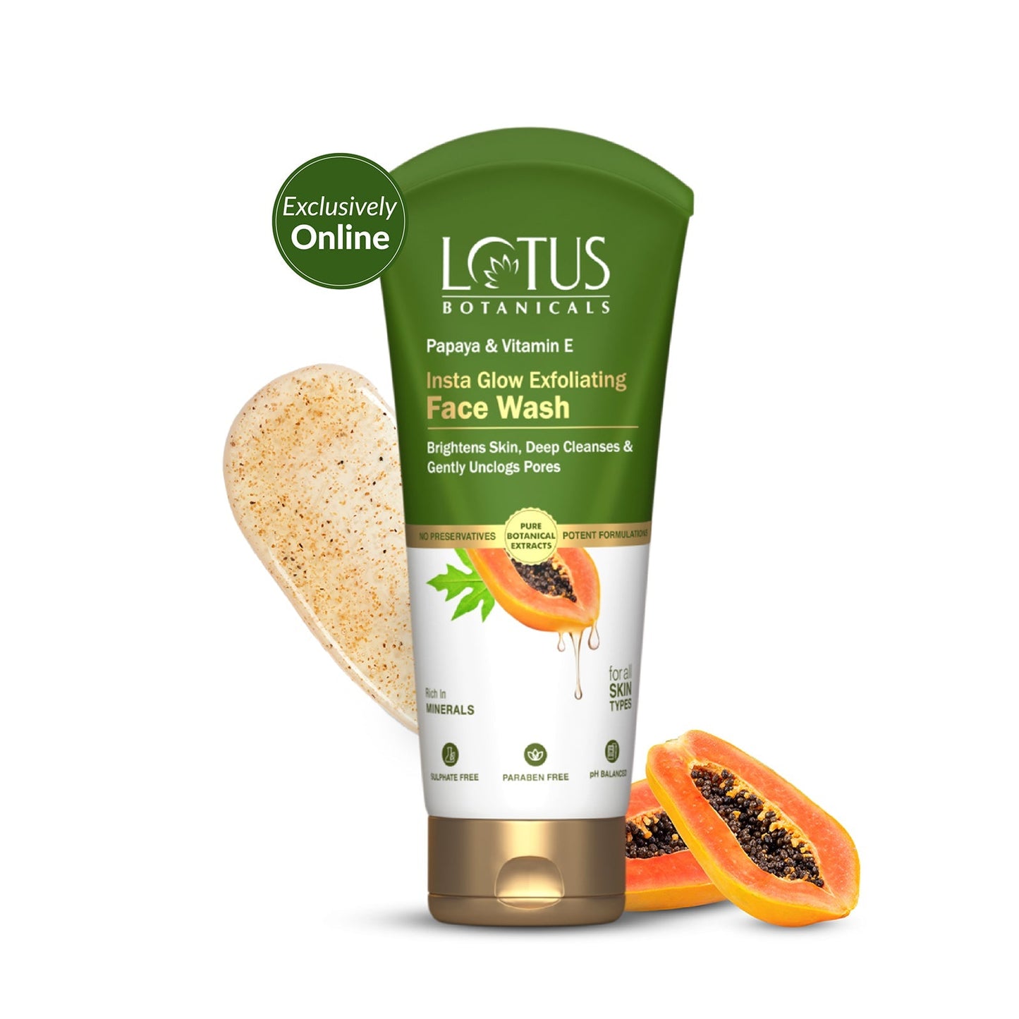 Lotus Botanicals Papaya & Vitamin E Insta Glow Exfoliating Facewash - 100 ml