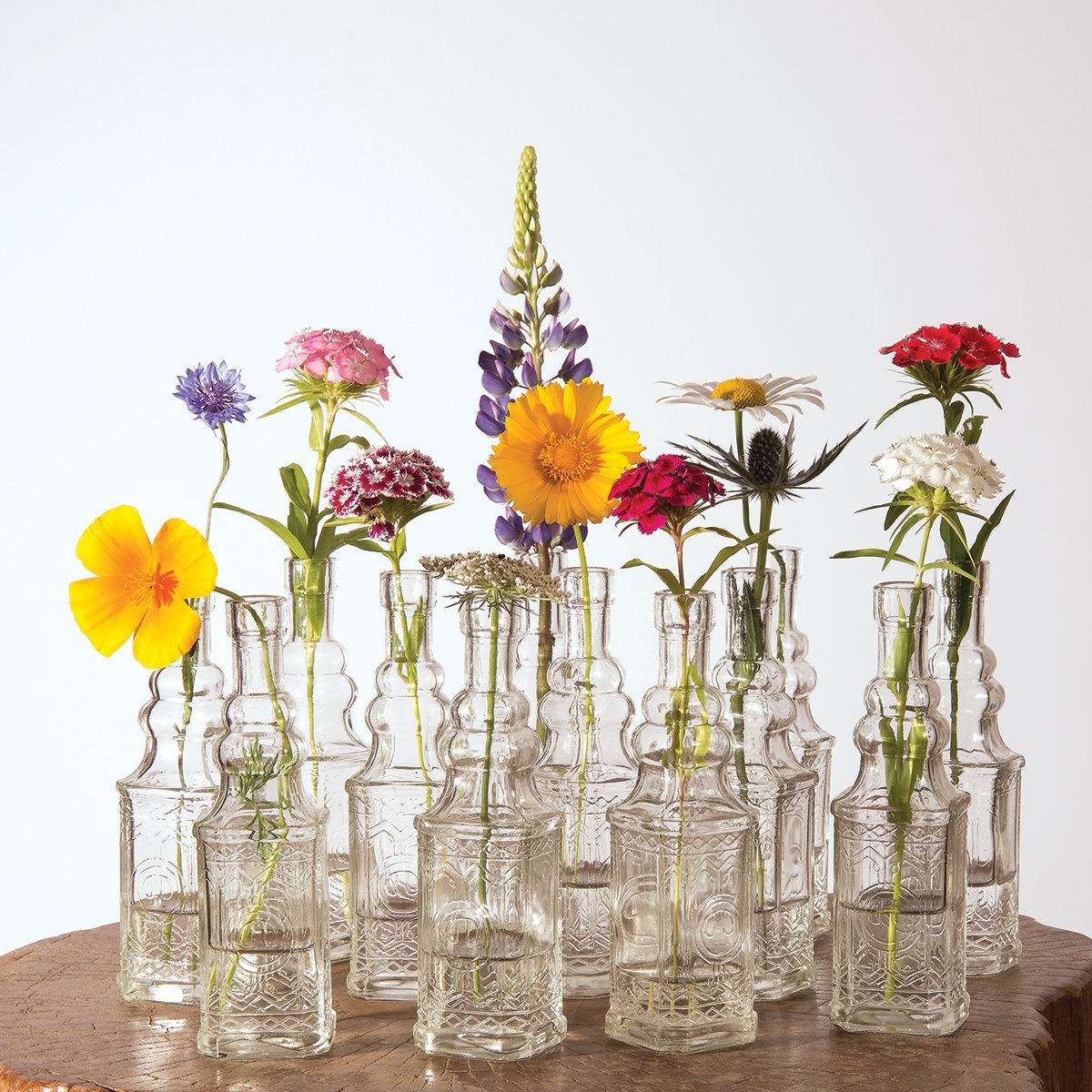 12 Pack | 6.5" Ella Clear Vintage Glass Bottle with Cork - DIY Wedding Flower Bud Vases