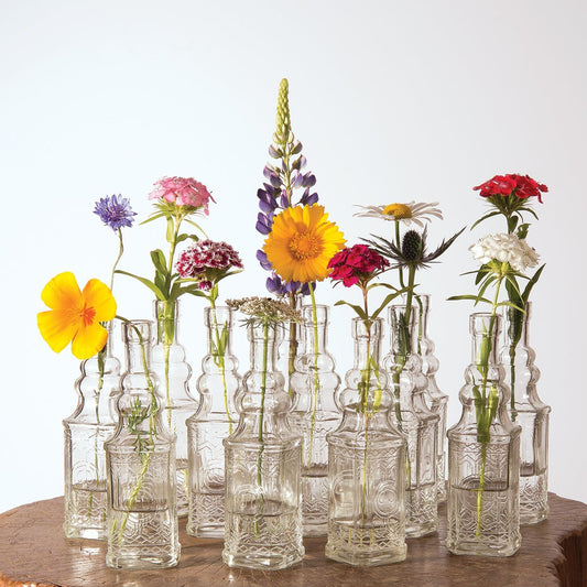 12 Pack | 6.5" Ella Clear Vintage Glass Bottle with Cork - DIY Wedding Flower Bud Vases