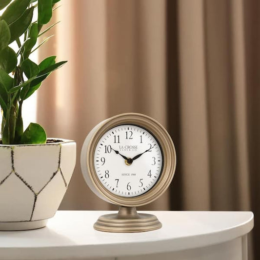 TableTop Clock Analog Quartz 7 In. Mabel Metal Antique Bronze