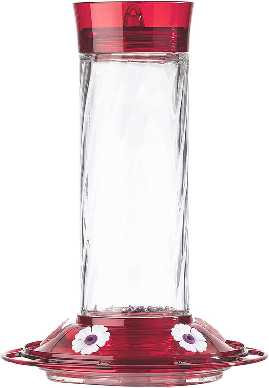 5-Feeding Ports Diamond Glass Bottle Hummingbird Feeder, Red