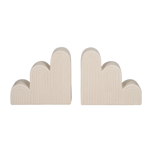 Cer, S/2 7" Step-arch Bookends, Light Grey