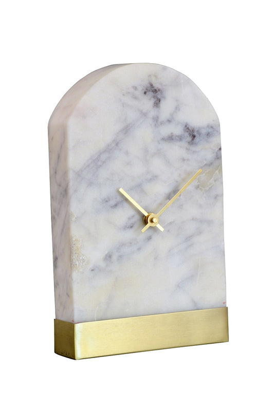 White Marble Table Clock with Gold Base