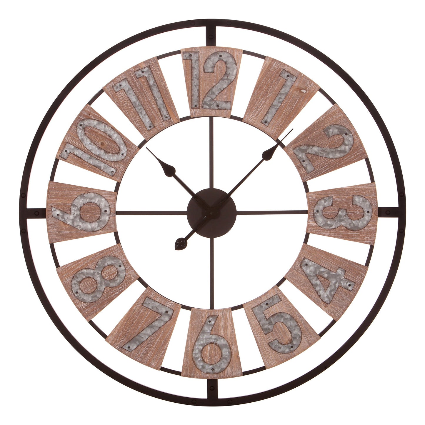 30" Oversized Rustic Round Wall Clock Wood & Galvanized Metal