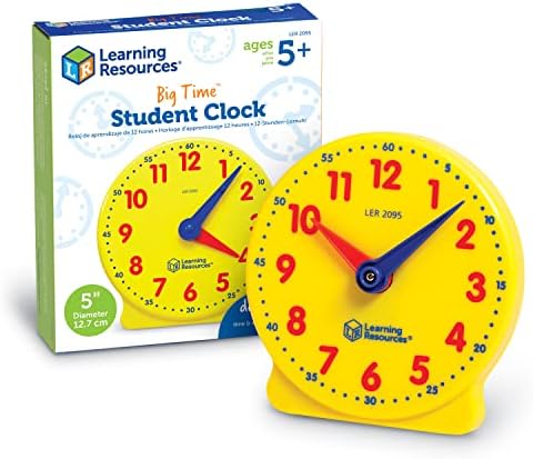 Learning Resources Big Time Student Clock, Teaching & Demonstration Clock, Develops Time and Early Math Skills, Ages 5+, Clock for Learning, 12 Hour,Back to School Gifts