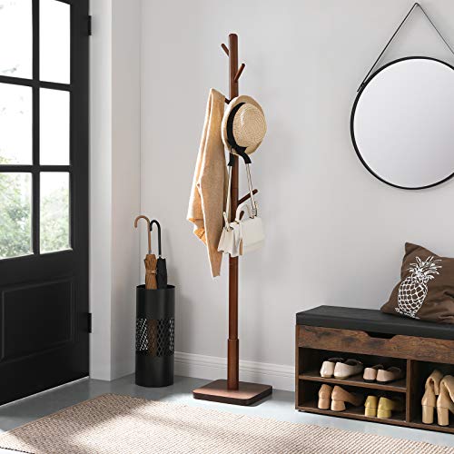 Coat Rack, Solid Coat Stand, Hall Tree, 8 Hooks, Walnut Color
