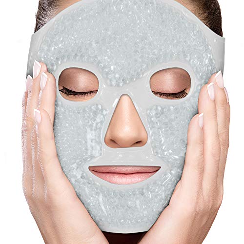 PerfeCore Facial Mask Get Rid of Puffy Eyes Migraine Relief, Sleeping, Travel Therapeutic Hot Cold Compress Pack Gel Beads, Spa Therapy Wrap for Sinus Face Puffiness Headaches Gel Mask