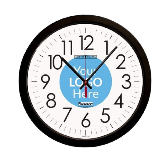 QUARTZ WALL CLOCK, PLASTIC FRAME, W/CUSTOM LOGO EA