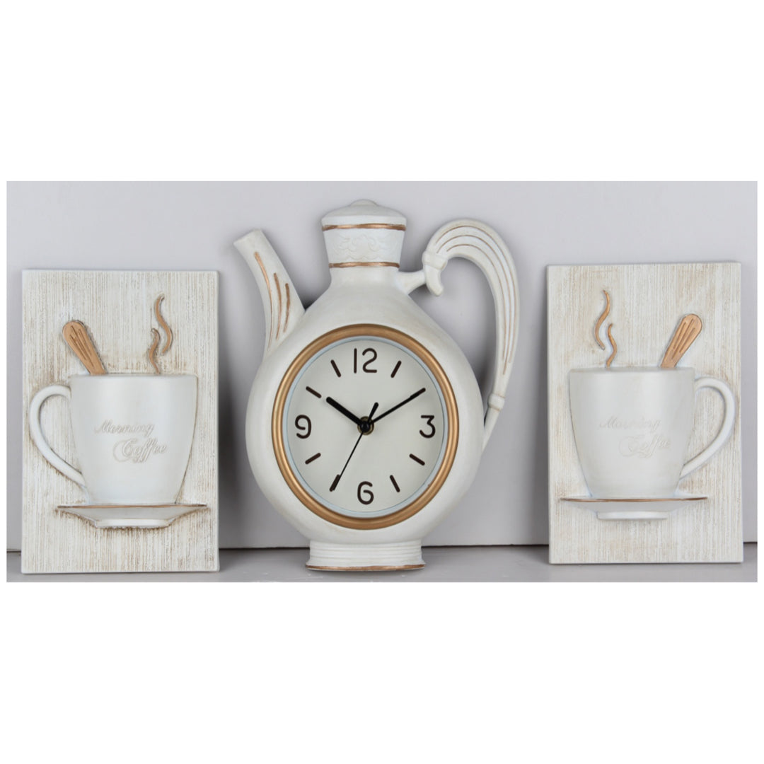 3PC COFFEE CLOCK WITH MUGS - SIZE: 11" x 9"