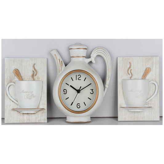 3PC COFFEE CLOCK WITH MUGS - SIZE: 11" x 9"