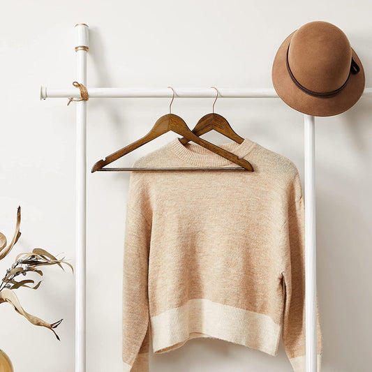 Wooden Hangers, Set of 20 Coat Hangers with Shoulder Notches, Solid Wood, Swivel Hook in Rose Gold
