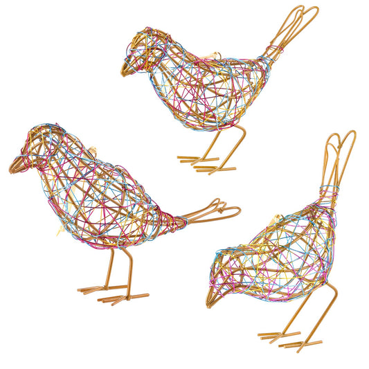 Set of 3 Handmade Bird Statue Home Decor ,Metal Bird Figurine Rustic Table Decor