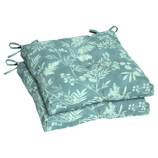 19" x 18" Outdoor Self Ties Chair Cushions, Green Floral 2-Pack
