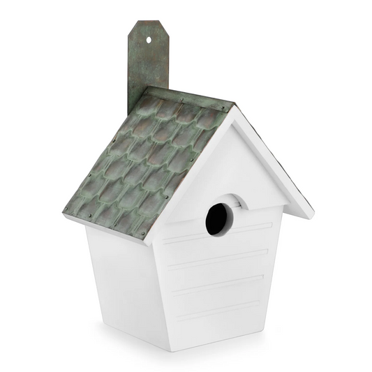 Classic Cottage Bird House With Shingled Verdigris Roof