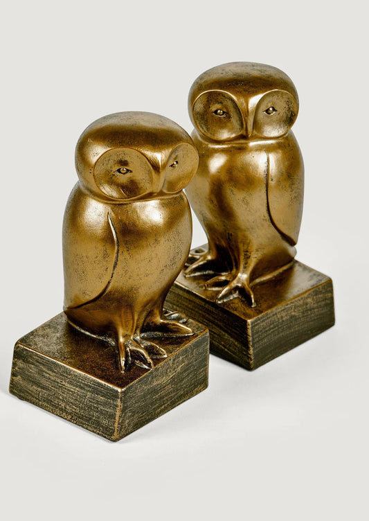 Set of 2 Owl Bookends in Bronze Patina - 8.5"