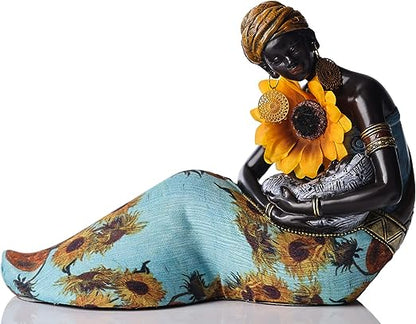 African Statues and Sculptures,African Art Bust Statue, Home Decor Sunflower Girl Figurines