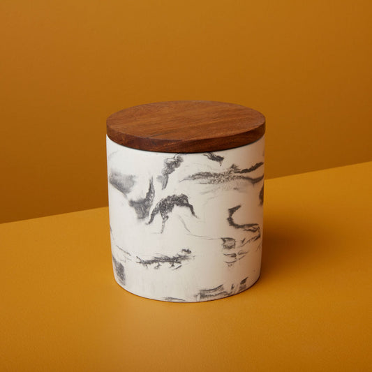 Marbled Cement & Acacia Canister - Black