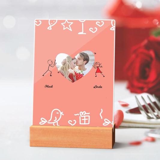 Personalized Photo Decorations Custom Names Stickman Decorations Proposal Commemorative Gifts Valentine'S Day Gifts Acrylic Decorations With Wooden Base
