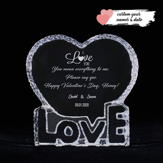 Personalized Name and Date Valentine's Day Romantic Gift Crystal Sculpture Keepsake Gift