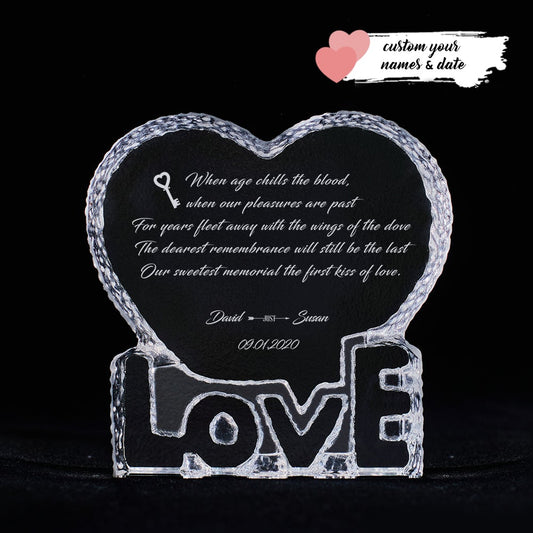 Personalized Name and Date Valentine's Day Gift Romantic Poetry The first Kiss of Love Crystal Sculpture Keepsake Gifts for Her