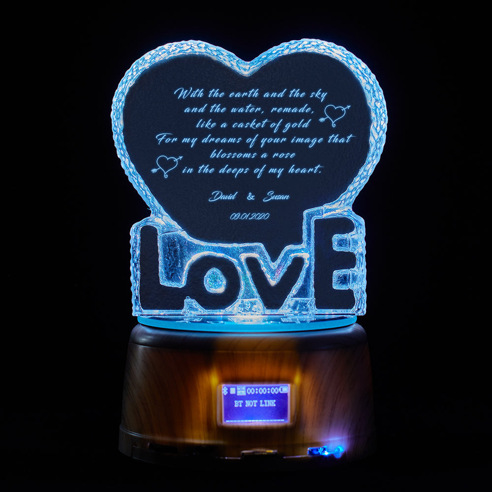 Valentine's Day Gift Crystal Sculpture Keepsake Personalized Name and Date The Rose in the Deeps of His Heart